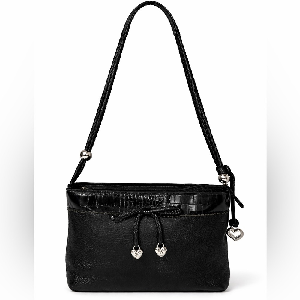Brighton Black Leather Shoulder Bag Croc embossed shoulder bag - Picture 2 of 14
